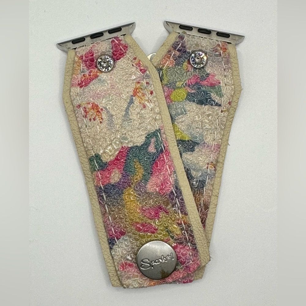 Multicolor Floral Leather Watch Strap Adapter for Women - Cream Base